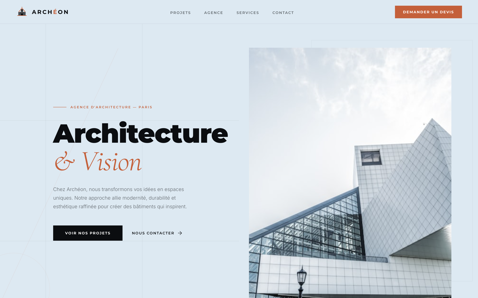 Archéon · page d'accueil, hero desktop
