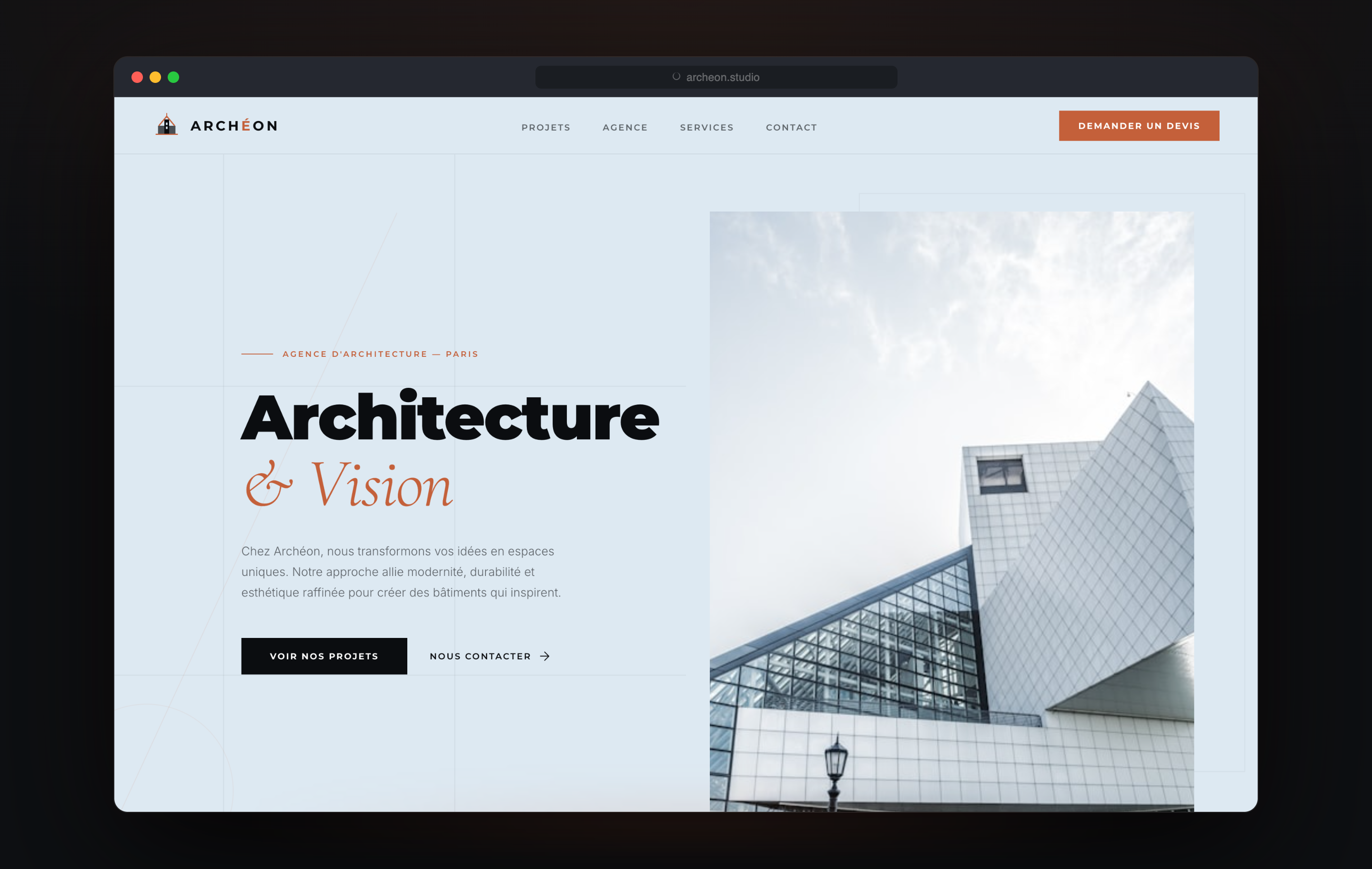 Archéon — portfolio et site vitrine pour cabinet d'architecture