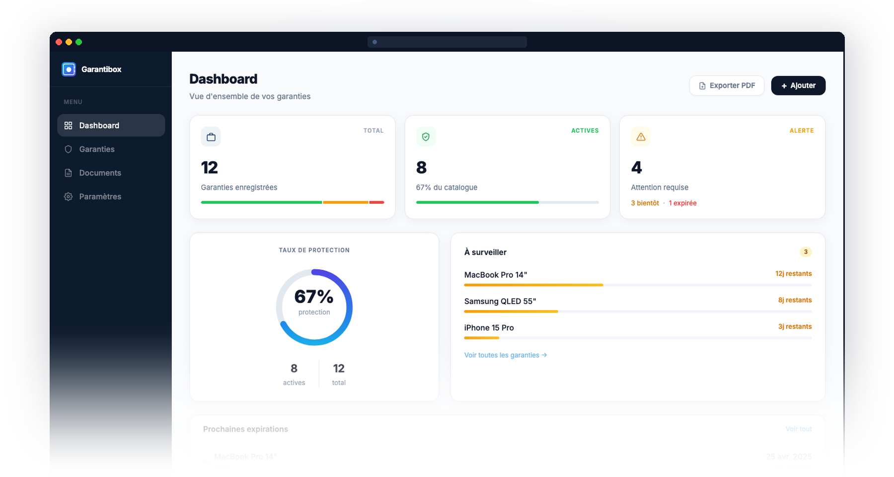 Garantibox — interface plateforme SaaS de gestion SAV