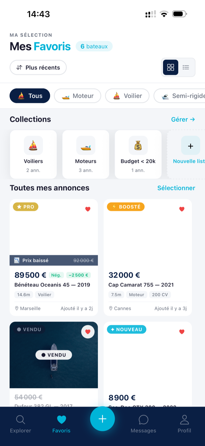 MyBoat · écran favoris et collections