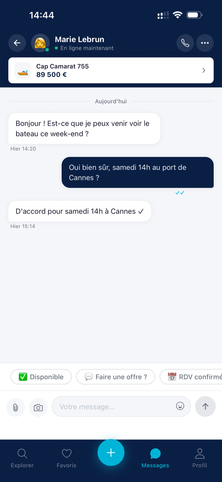 MyBoat · écran messagerie
