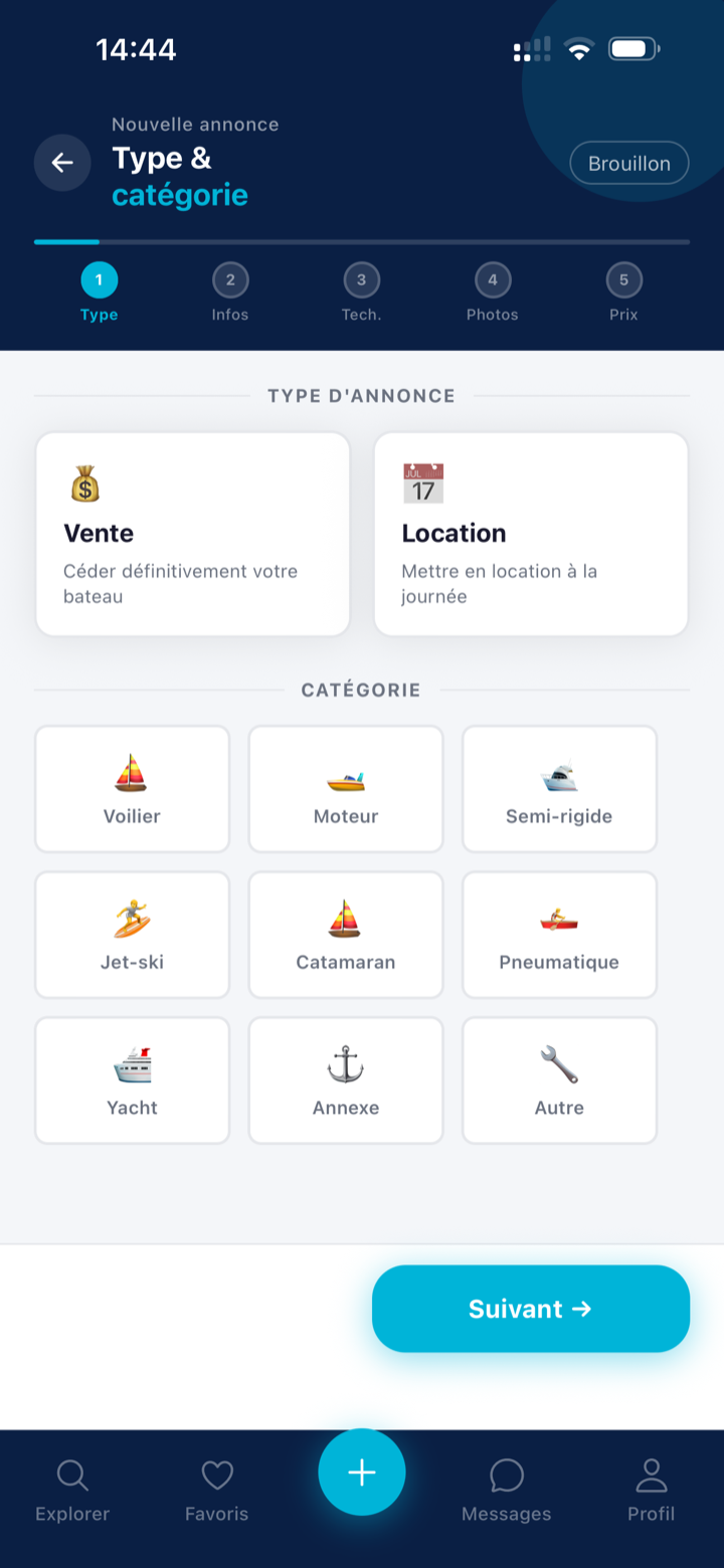 MyBoat · écran de publication d'annonce