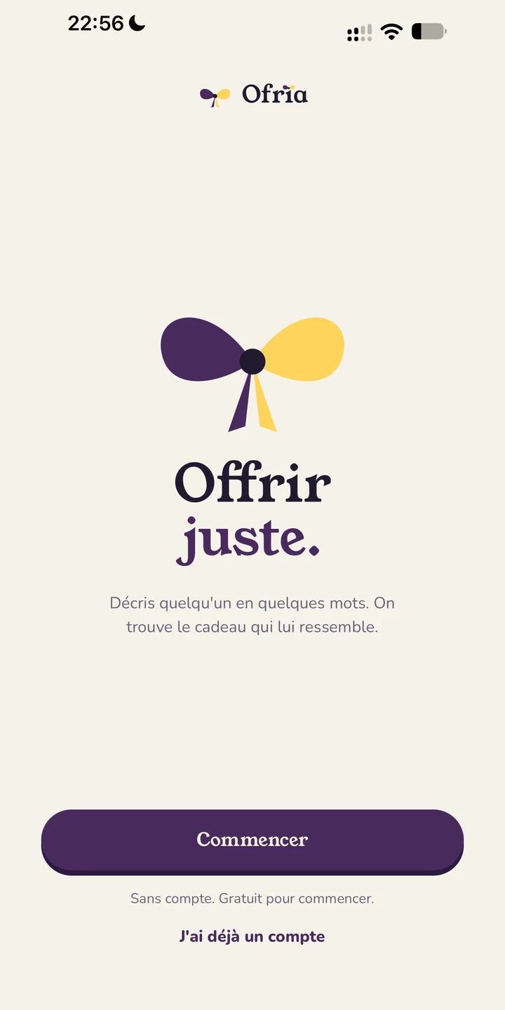 Ofria · application mobile qui génère des idées cadeaux personnalisées par IA