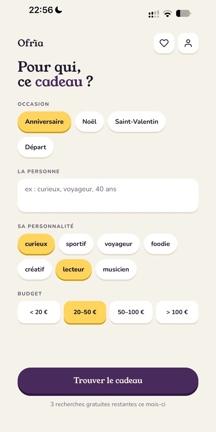 Ofria · saisie de l'occasion, de la personne et du budget
