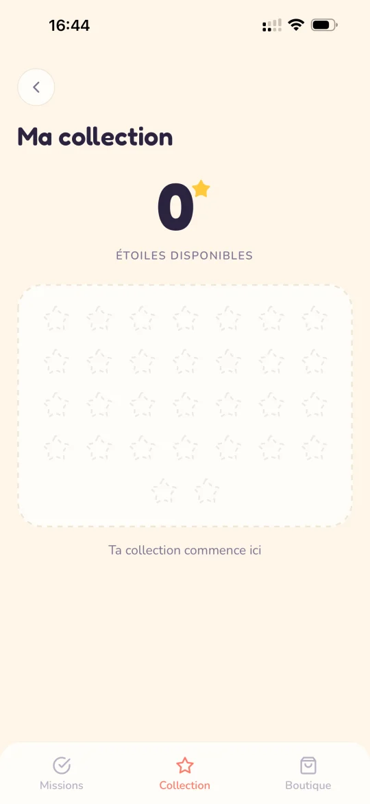 Pépite · planche de collection où les étoiles gagnées viennent se poser