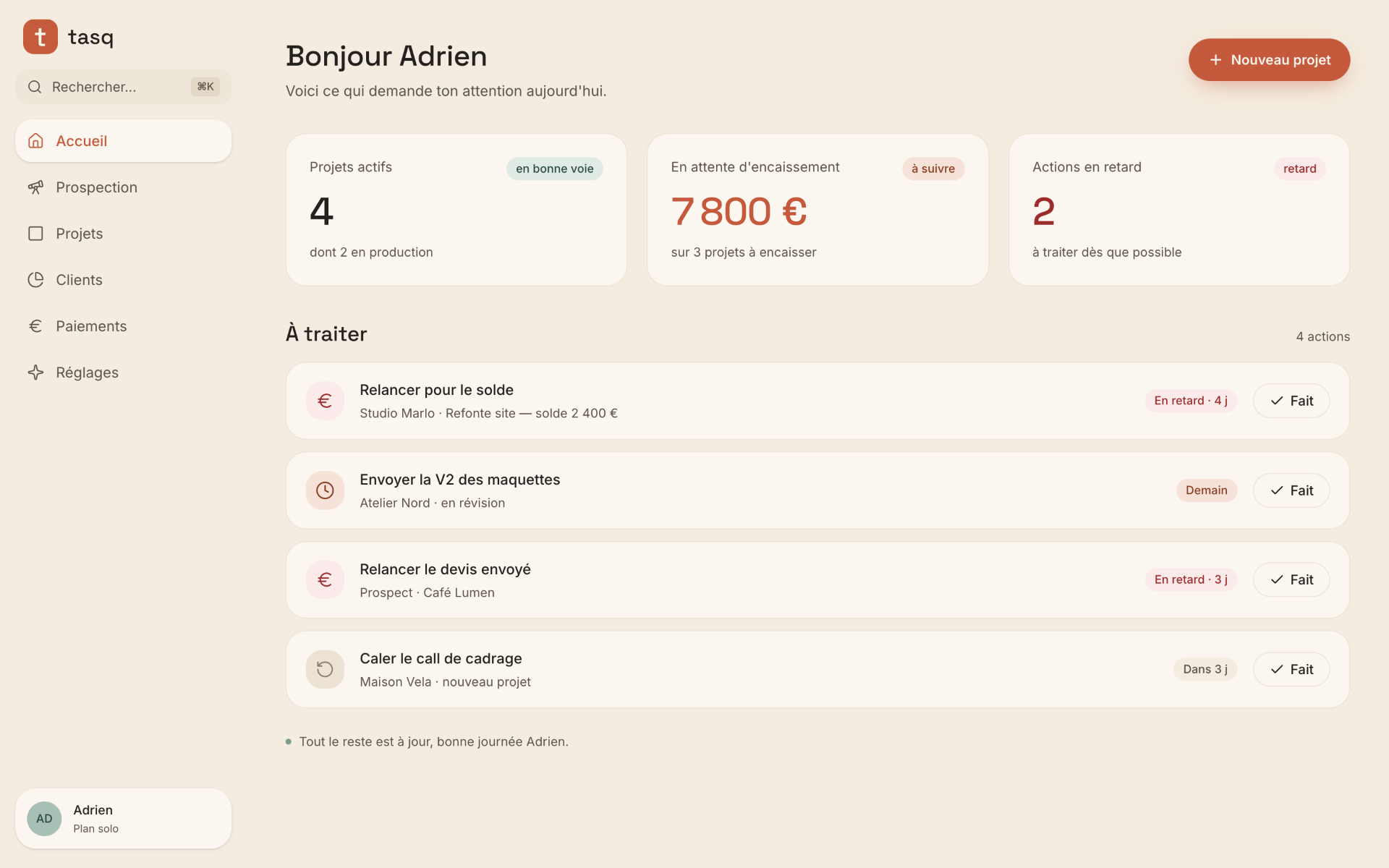 Tasq · web app de pilotage de projets pour freelances du web et créatifs
